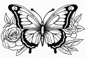 butterfly old school traditional vintage with flowers surrounding it tattoo idea