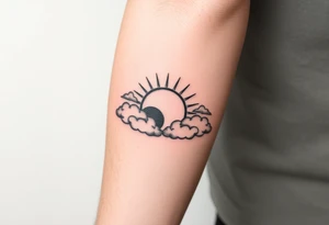 Julie Forever with clouds sun and moon tattoo idea