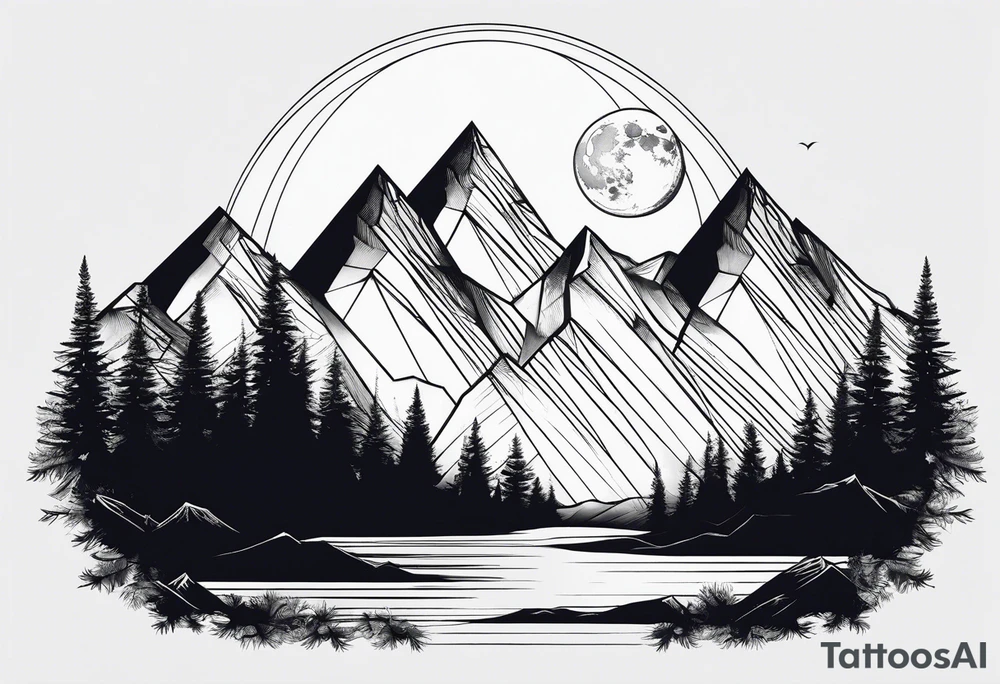 Geometric mountain peak with a moon tattoo idea