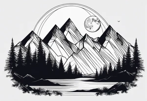 Geometric mountain peak with a moon tattoo idea