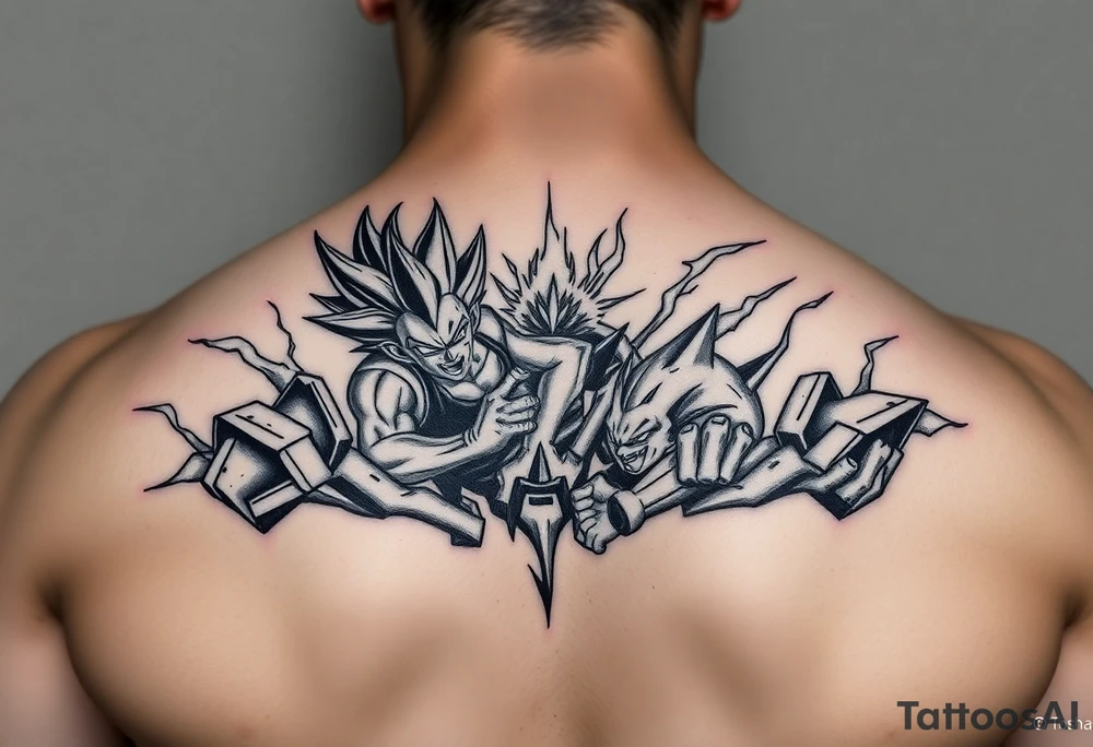 legendary dragonball z scene with energy aura and power effects tattoo idea