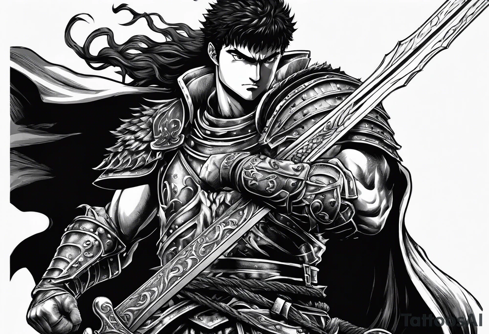 Guts from berserk with his sword in berserker armour tattoo idea