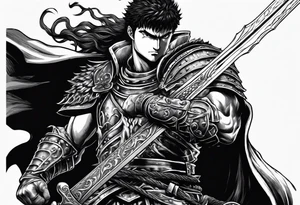 Guts from berserk with his sword in berserker armour tattoo idea