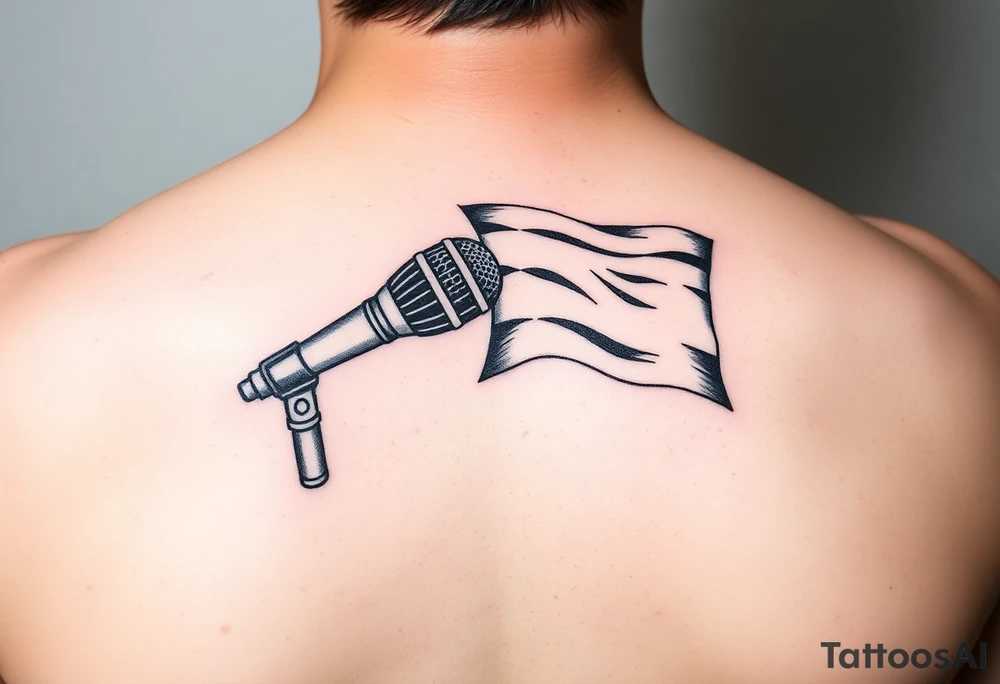 Microphone with a box mic flag tattoo idea