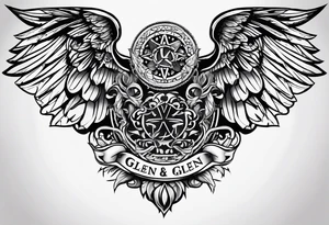 Simple tattoo with the word Glenn on a banner and angel wings tattoo idea