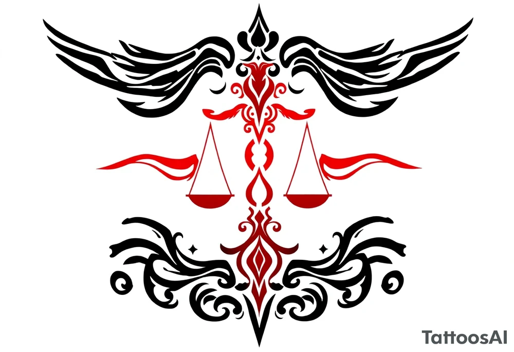 Tattoo that combines the star sign Taurus and Libra ,in red , down the spine tattoo idea