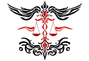 Tattoo that combines the star sign Taurus and Libra ,in red , down the spine tattoo idea