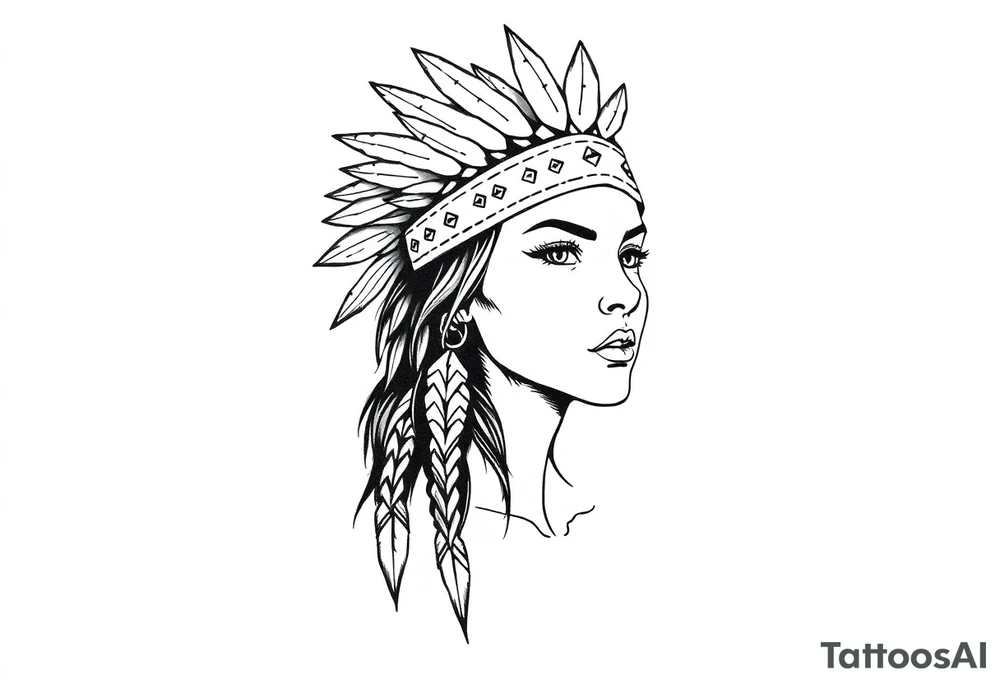 Female Native American wearing headband tattoo idea
