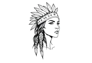 Female Native American wearing headband tattoo idea