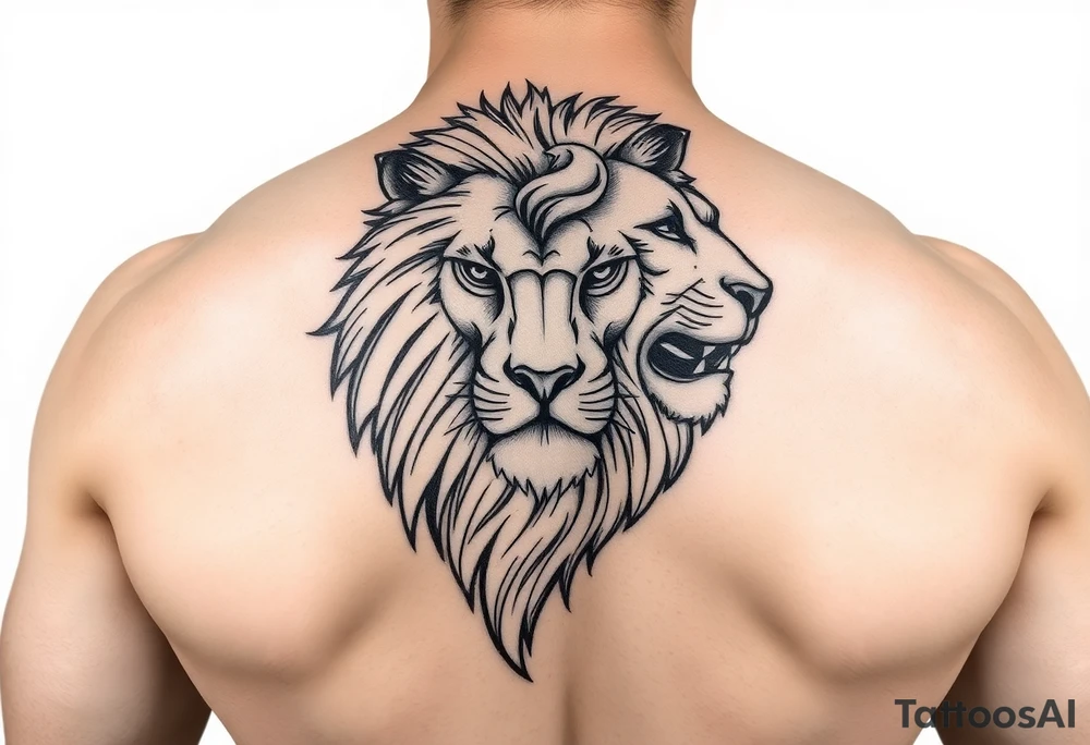 powerful lion full back tattoo idea