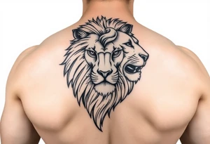 powerful lion full back tattoo idea