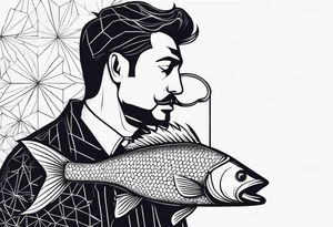 A Fish eating a small silhouette of a man on a hook tattoo idea