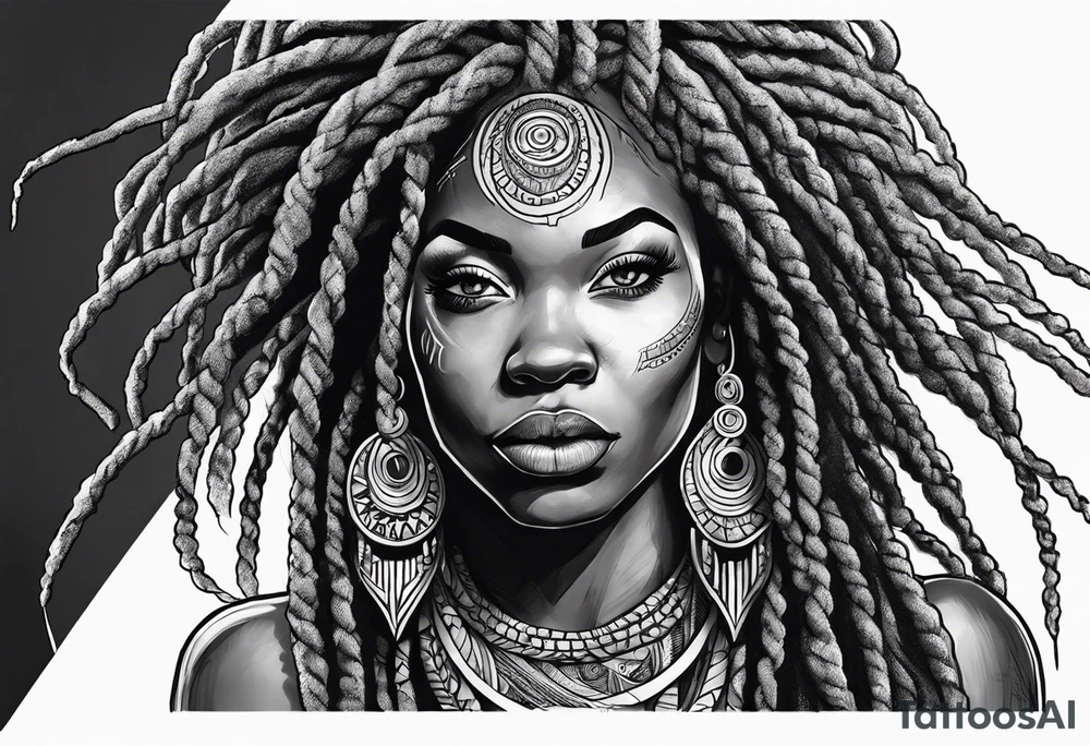 African woman with dreads medusa tattoo idea