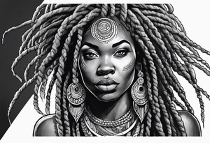 African woman with dreads medusa tattoo idea