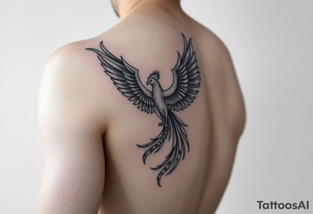 Side arm tattoo with the phoenix rising from the ashes linked with libra sign and based on discipline and the help of God.Geometric and abstract style tattoo idea