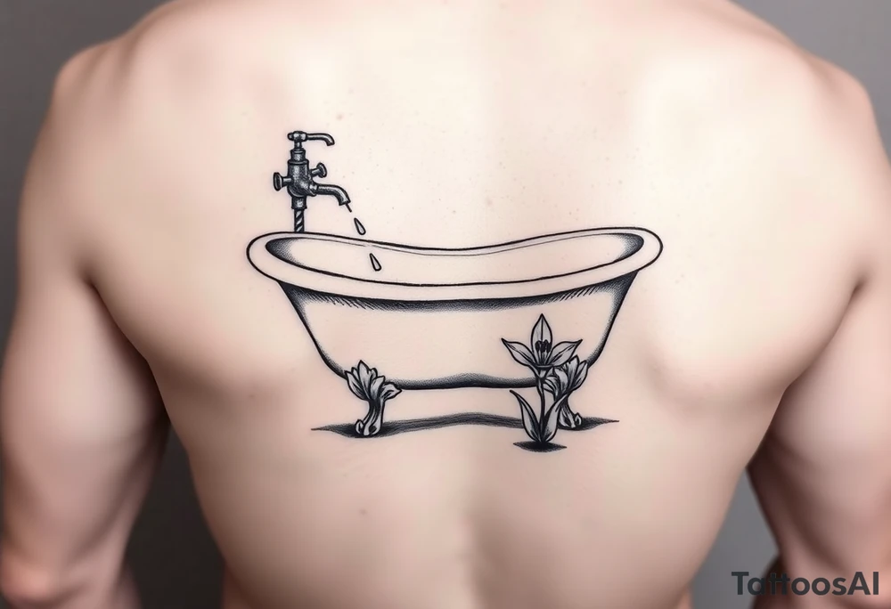 clawfoot bathtub with simple faucet and lily coming up out the floor tattoo idea