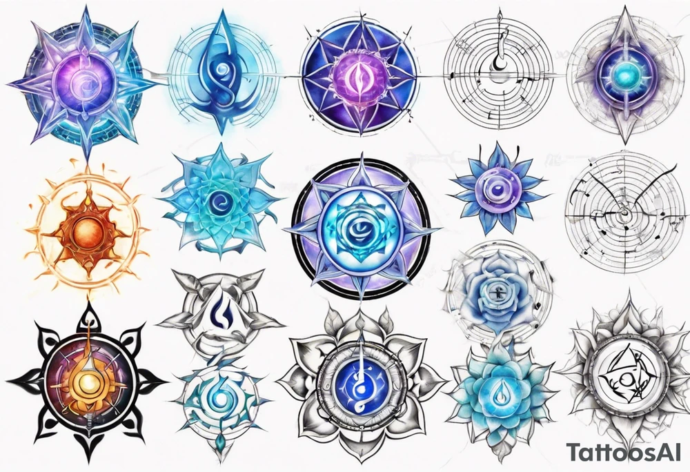 Energy chakra in alignment with music tattoo idea