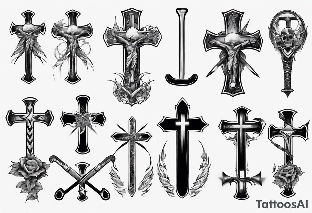 Memorai Hockey stick cross tattoo idea