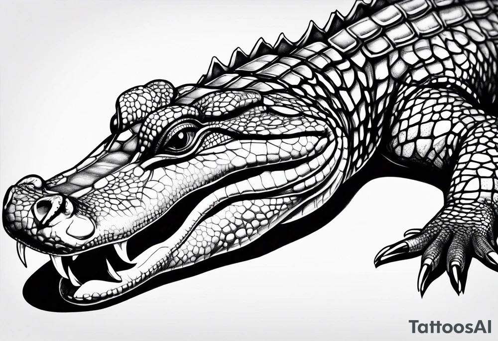 Full body Caiman with tail leg top view tattoo idea