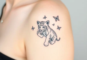 Tiger cub playing with butterflies tattoo idea