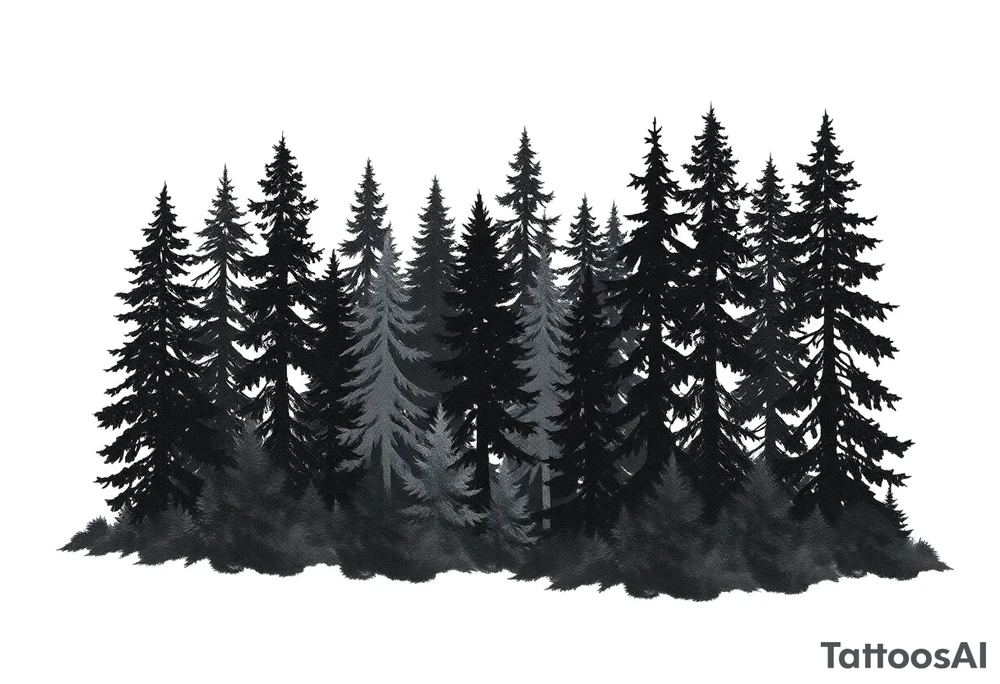 Coniferouse forest silhouette with black and gray trees tattoo tattoo idea