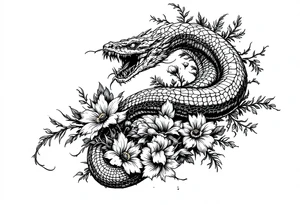 scary snakes with flowers tattoo idea