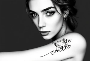 woman’s face with lettering and cat tattoo idea