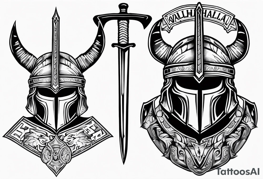 Valhalla  warrior soldier helmet Sword tattoo idea