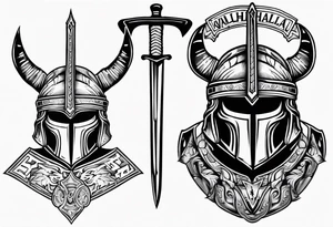 Valhalla  warrior soldier helmet Sword tattoo idea