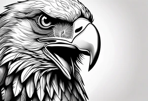 powerful eagle head on thigh with female face below tattoo idea