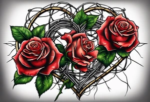 Two roses with barbed wire wrapped around them and a broken heart tattoo idea
