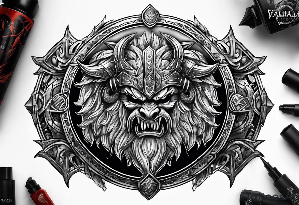 Valhalla round shield berserker tattoo idea