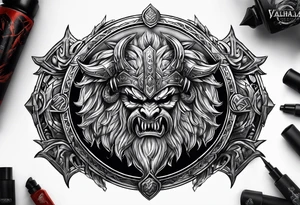 Valhalla round shield berserker tattoo idea