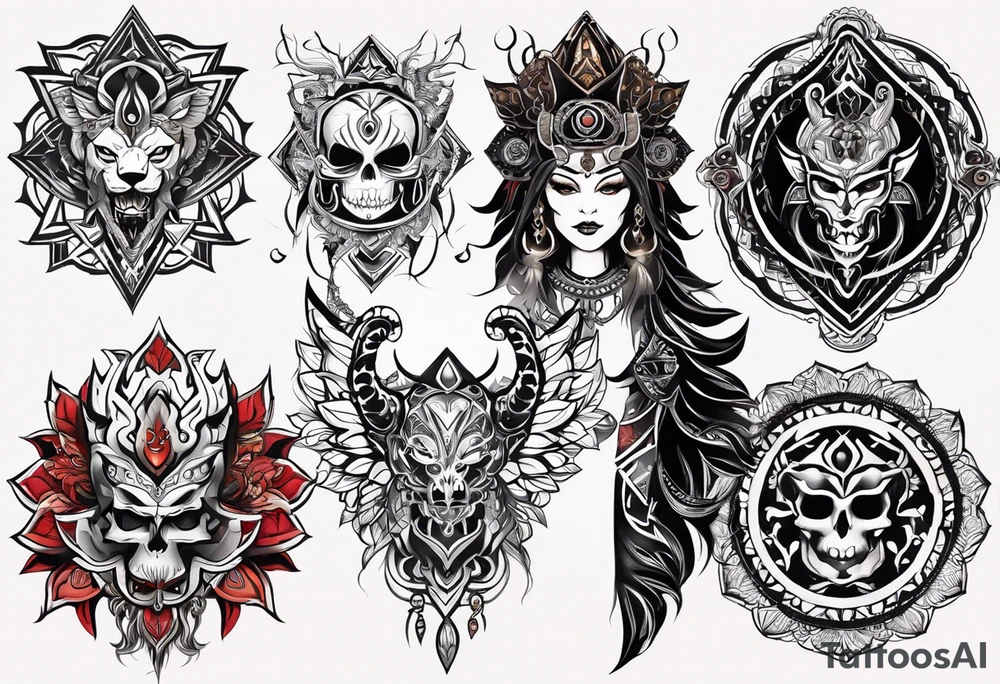 kali ma, alien goddess, valkrye, aries, cosmic pirate, divine feminine, zenza resonance, pachamama, lotus azul, blank panther, eagle, skull, 5D, nueva gaya, dna 12, left side chest tatoo tattoo idea