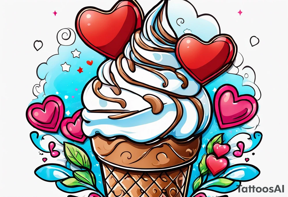 sketch chocolate chip ice cream cone with one red heart tattoo idea