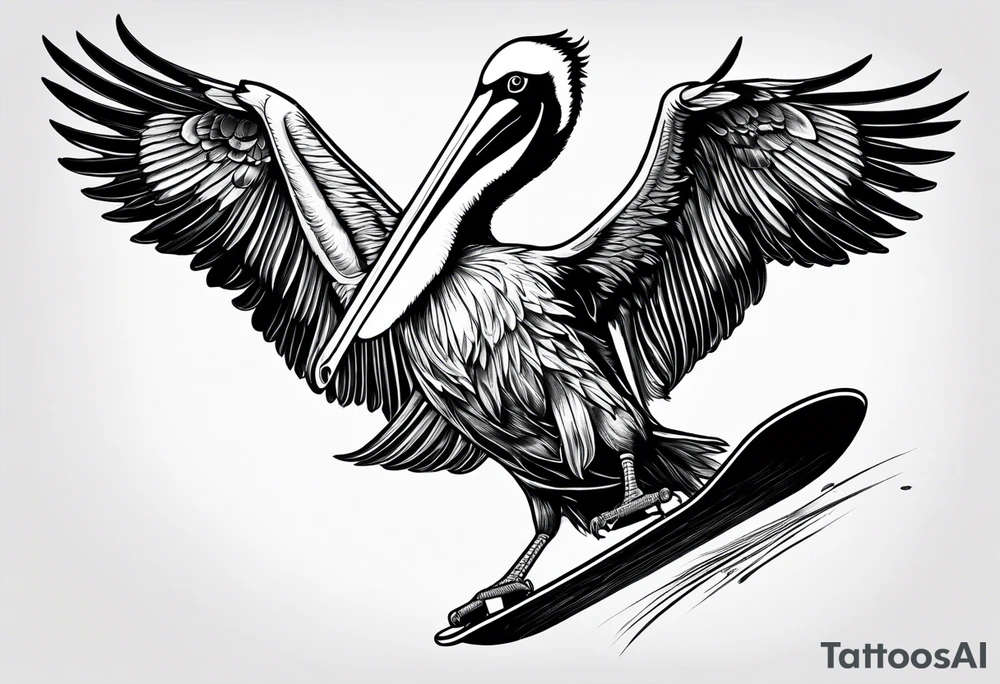 pelican going downhill on skateboard tattoo idea