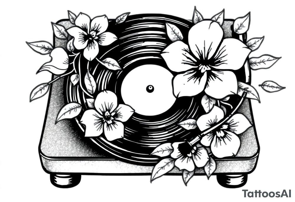 vinyl record player with flowers tattoo idea