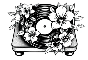 vinyl record player with flowers tattoo idea