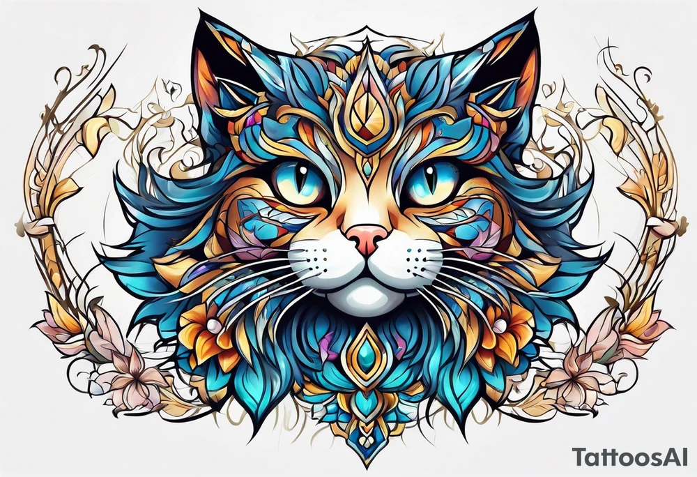 stylized cat face tattoo idea
