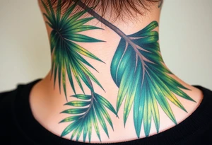 realistic large woven palm leaves tattoo idea