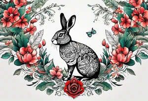 Base Design: upper armband

Include:
LOVE
fern spirals
boxing hare

use only UK flora and fauna tattoo idea