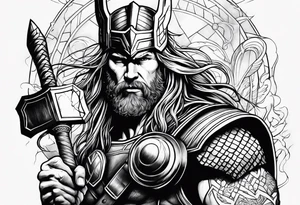 Thor mit Hammer im kampf als Tattoo auf der Brust tattoo idea