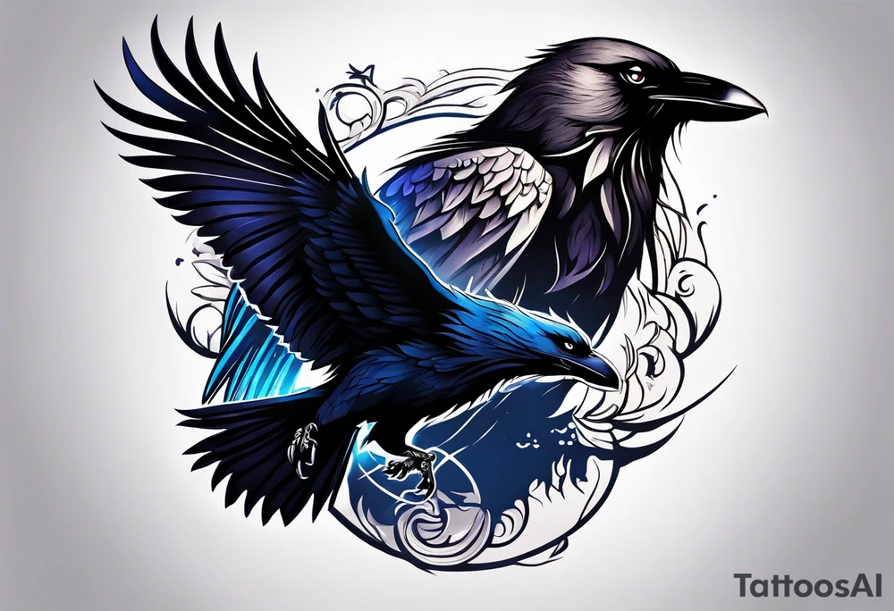 a wolf and a raven tattoo idea