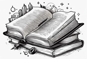 Books open with things coming out tattoo idea
