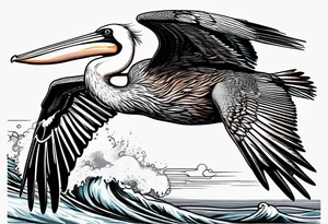 pelican, flying full speed, no background tattoo idea