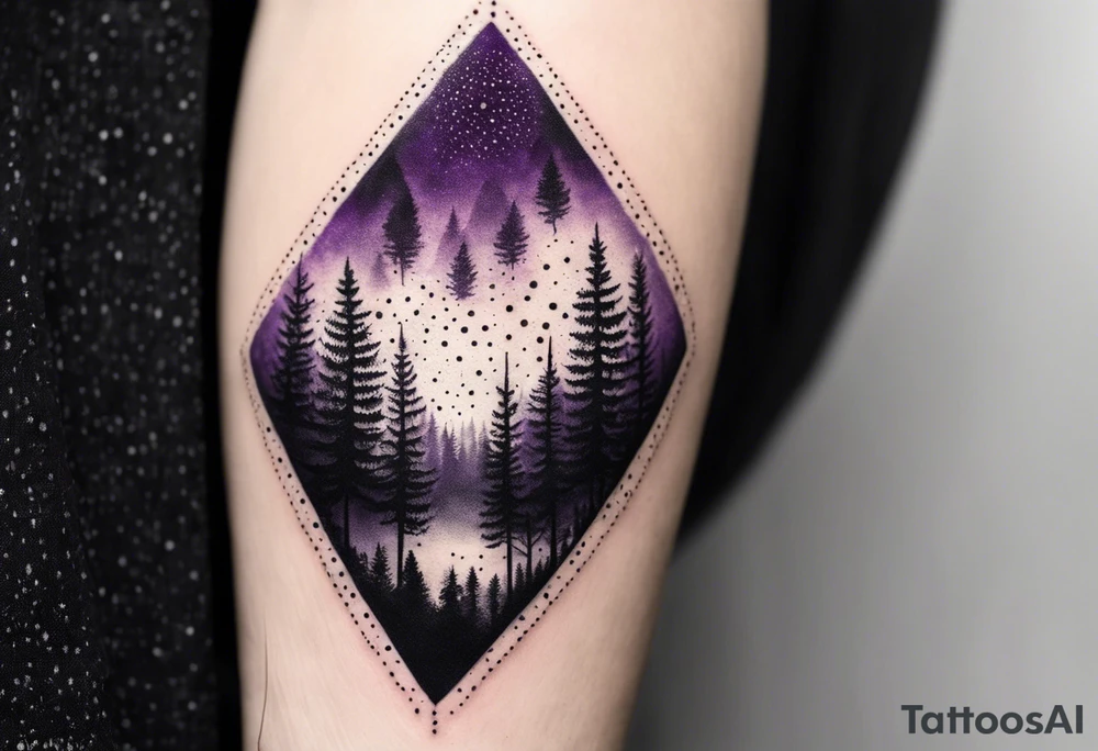 forest, abstract, on hand, no people, purple and black tattoo idea