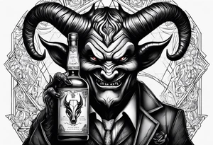 Devil holding whiskey bottle tattoo idea