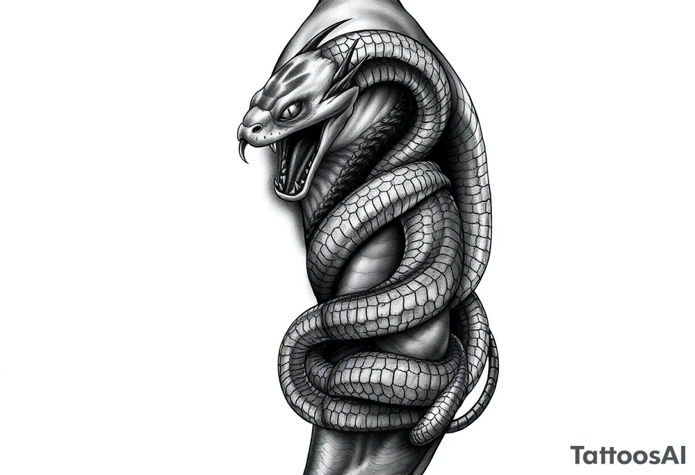 Powerful scary snaked wrapped around tattoo idea