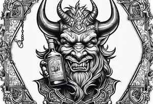 Devil holding whiskey bottle tattoo idea