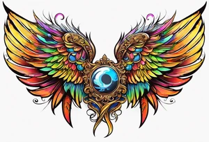 beautiful intricate colorful new school angel wings, tattoo idea